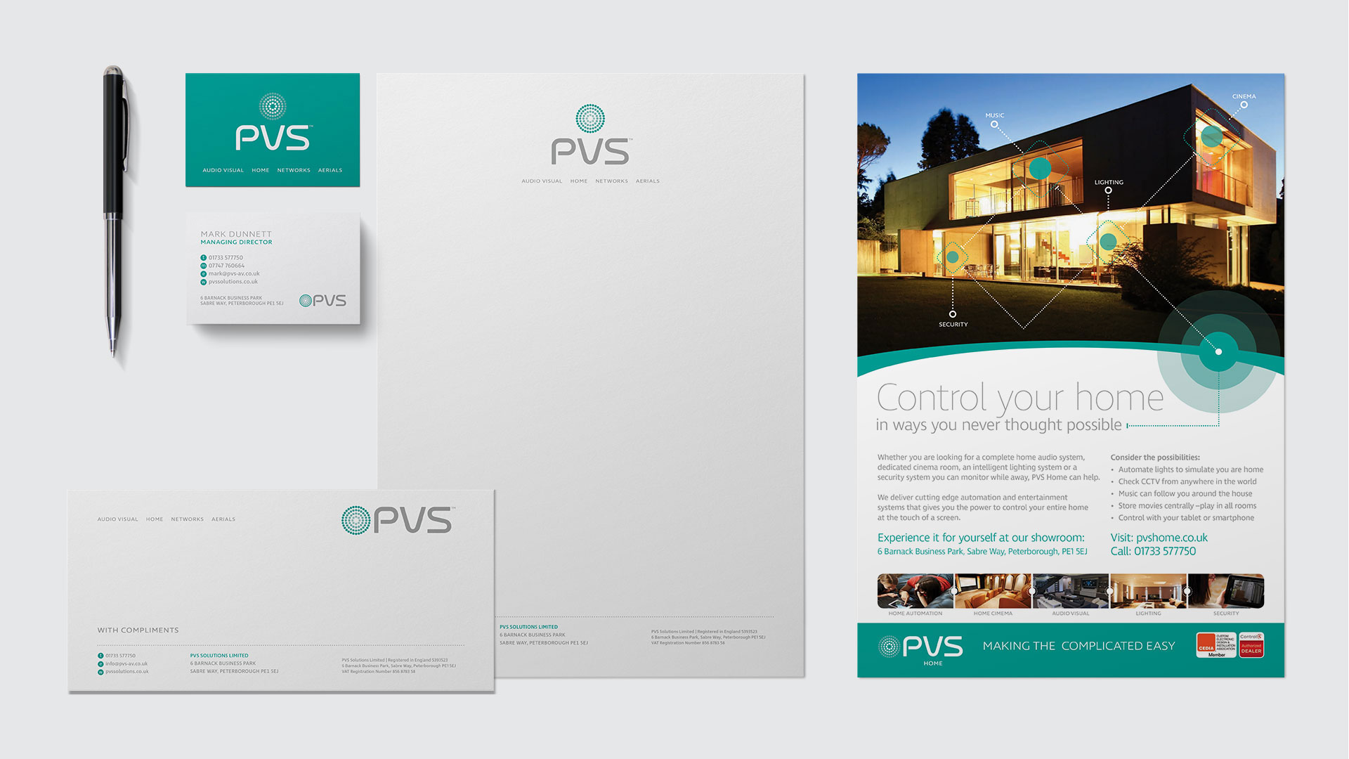 PVS branding across stationery and literature